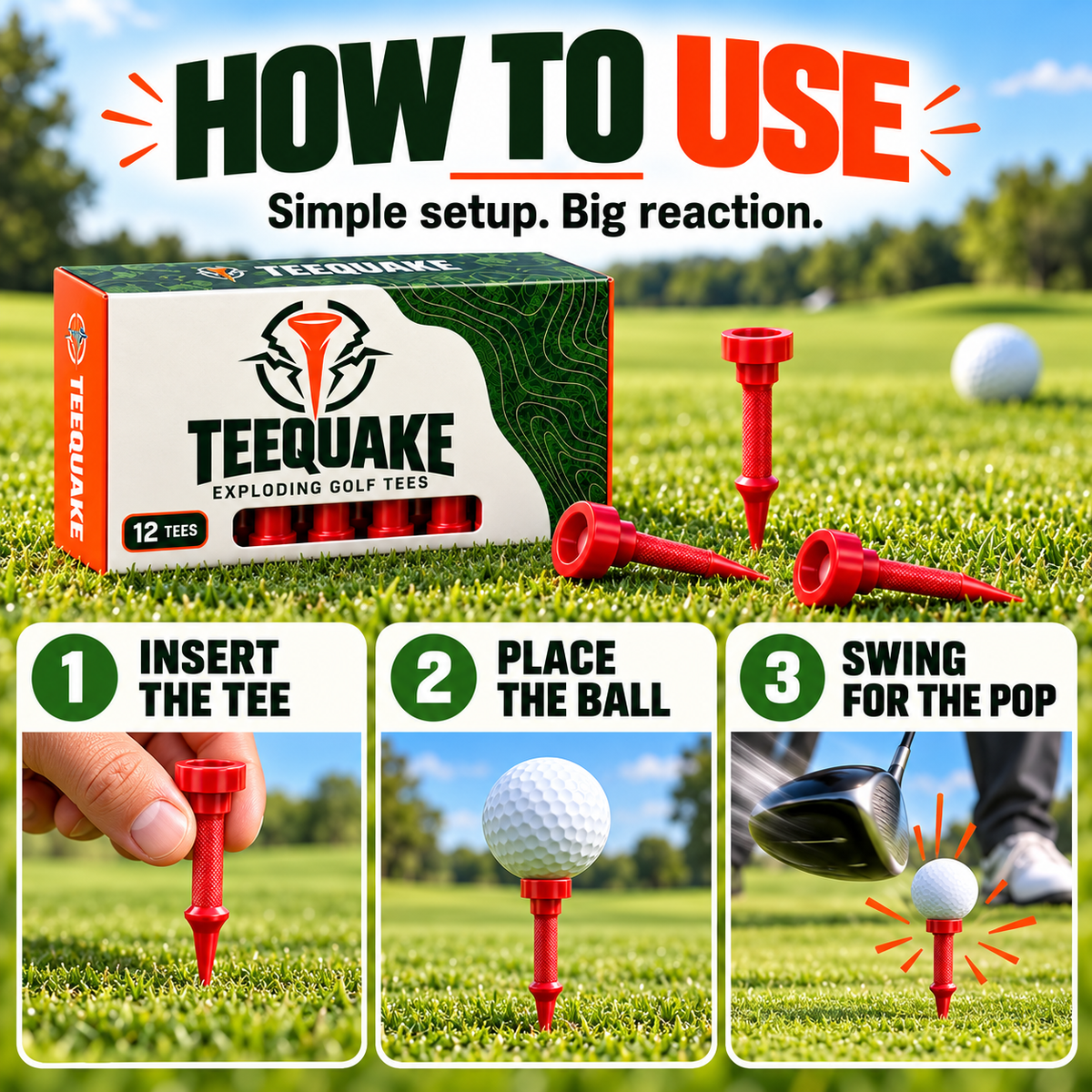 TEEQUAKE™ – Exploding Golf Tees (12-Pack)
