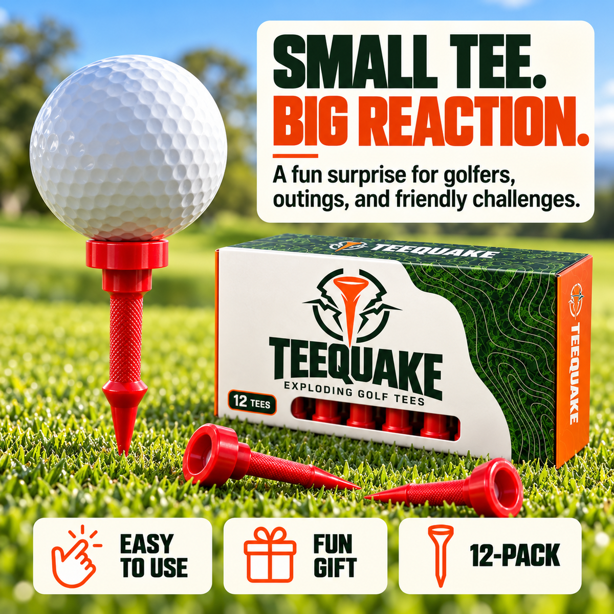 TEEQUAKE™ – Exploding Golf Tees (12-Pack)