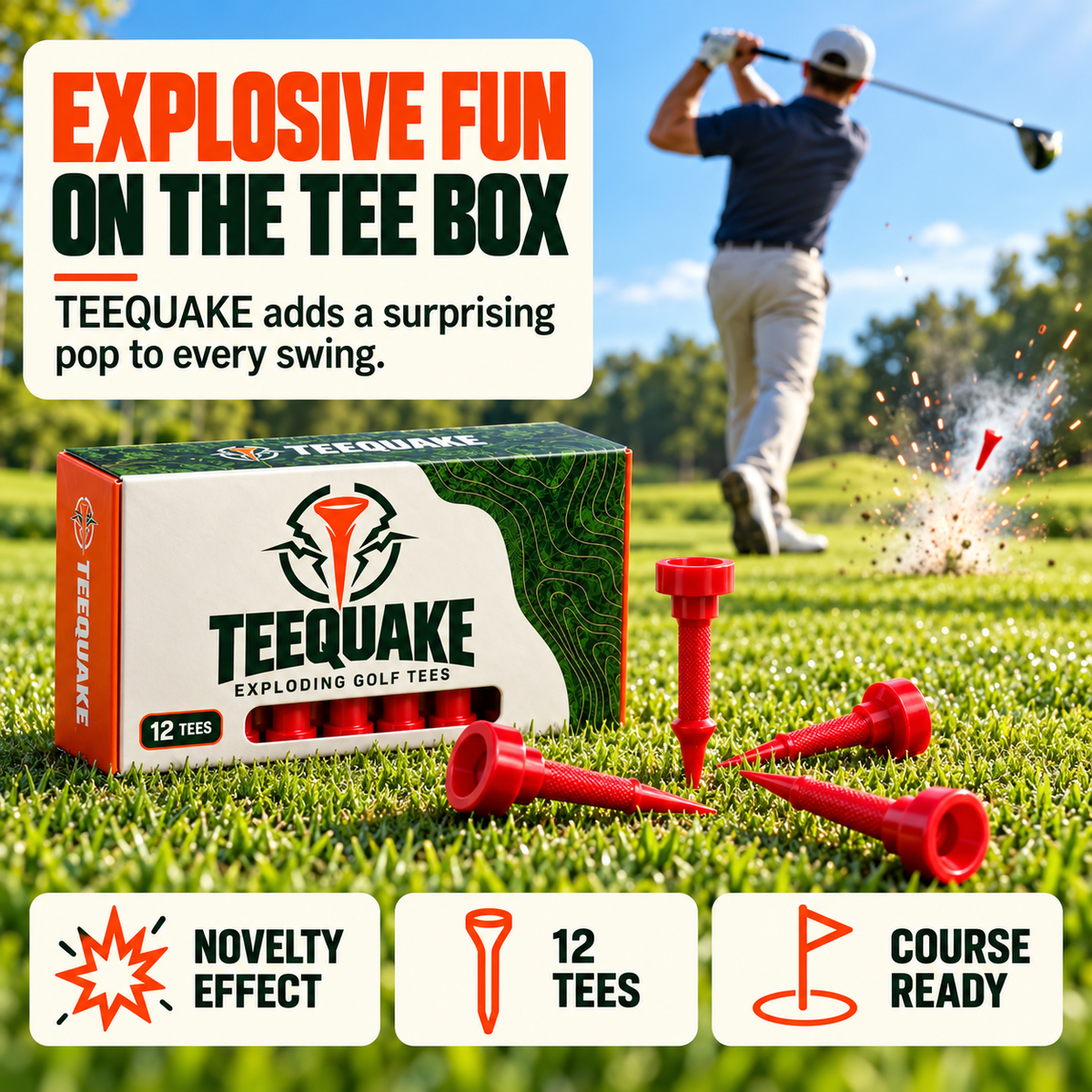 TEEQUAKE™ – Exploding Golf Tees (12-Pack)